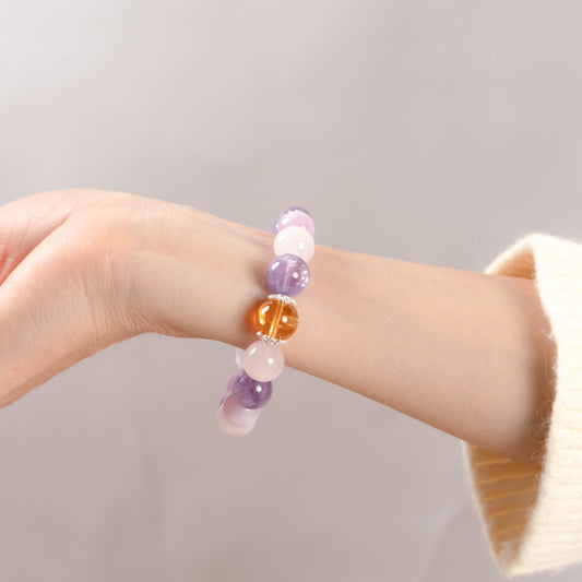 Bolivian Amethyst × Lavender Amethyst × Lepidolite × Rose Quartz × Citrine · The Fivefold Harmony Bracelet · The Chakra Balance Awakening Chain