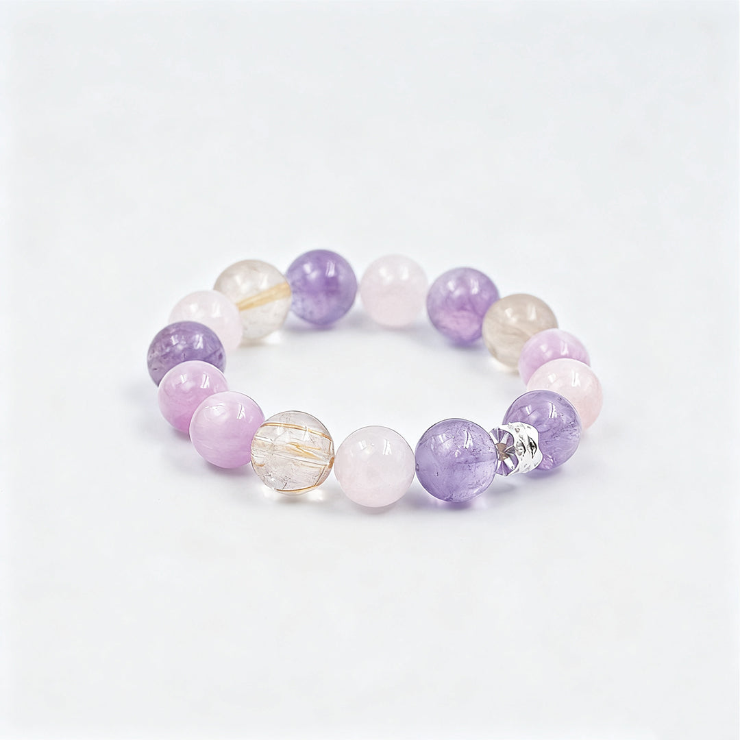 Lepidolite × Lavender Amethyst × Rose Quartz × Golden Rutilated Quartz · The Radiant Serenity Bracelet · The Chakra Balance Awakening Chain