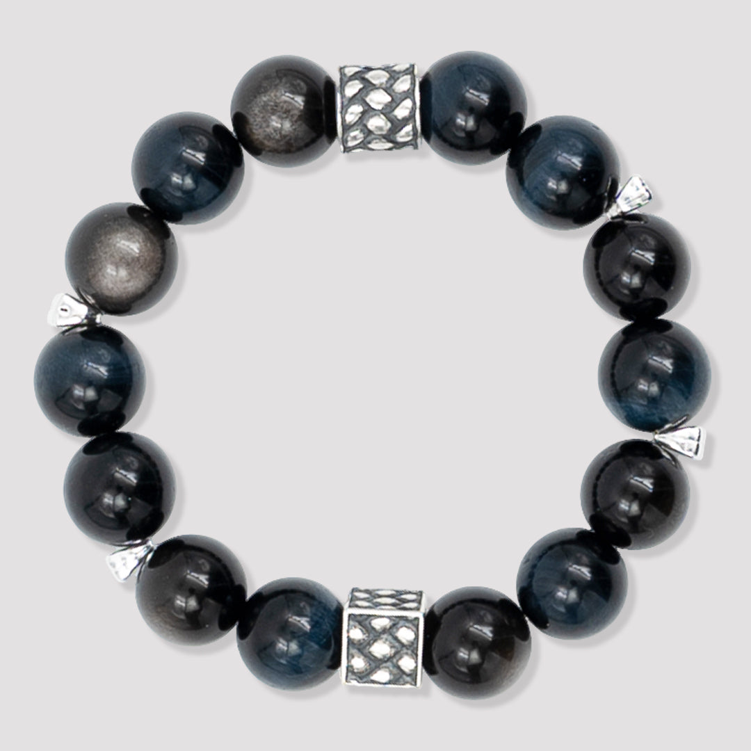 Blue Tiger Eye & Silver Obsidian · The Mystic Duality Bracelet · The Chakra Balance Awakening Chain