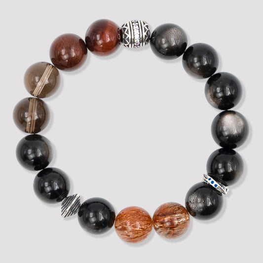 Silver Obsidian × Red Tiger Eye × Smoky Quartz × Black Rutilated Quartz · The Guardian Flame Bracelet · The Root Chakra Awakening Chain