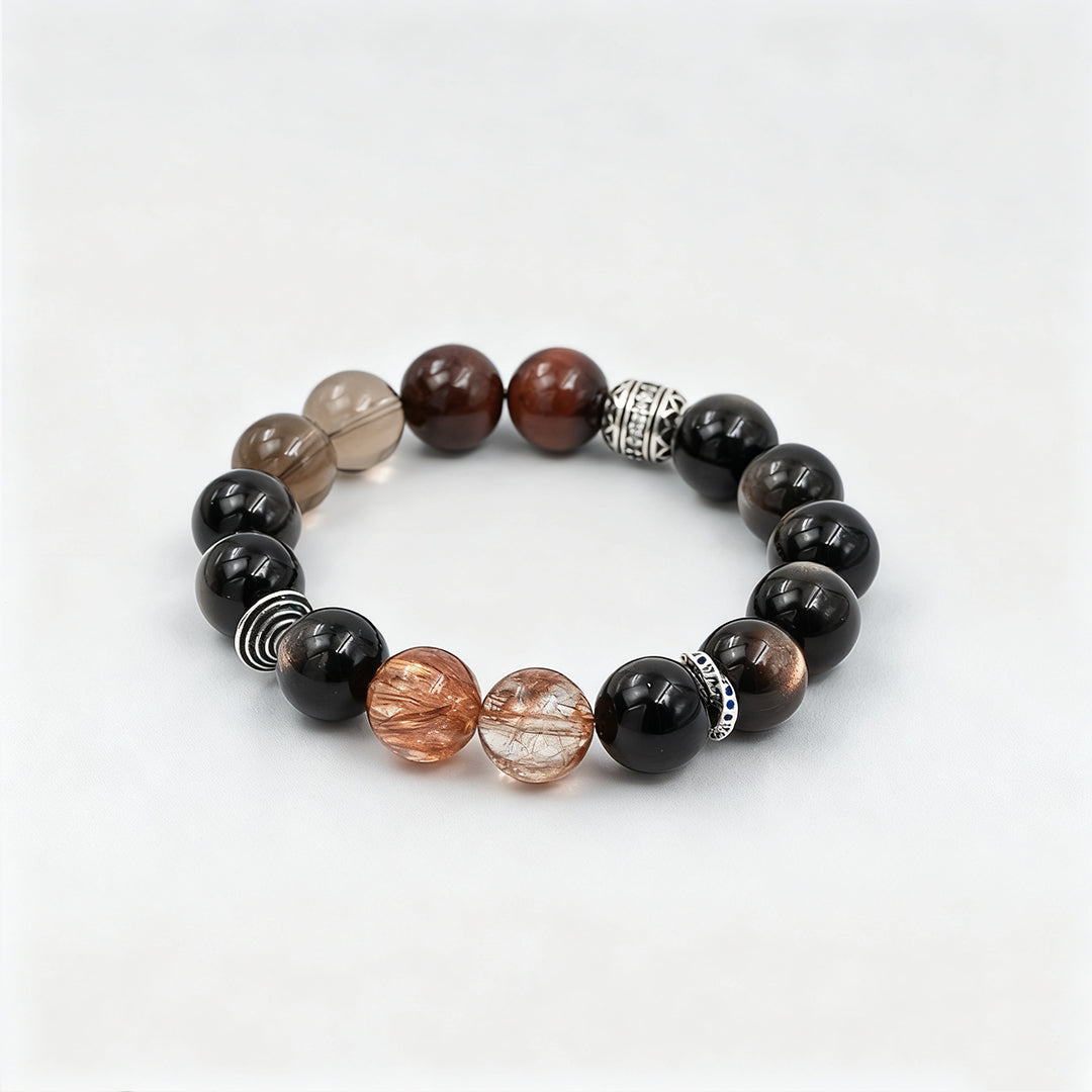 Silver Obsidian × Red Tiger Eye × Smoky Quartz × Black Rutilated Quartz · The Guardian Flame Bracelet · The Root Chakra Awakening Chain