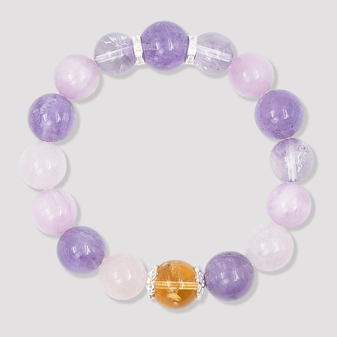 Bolivian Amethyst × Lavender Amethyst × Lepidolite × Rose Quartz × Citrine · The Fivefold Harmony Bracelet · The Chakra Balance Awakening Chain